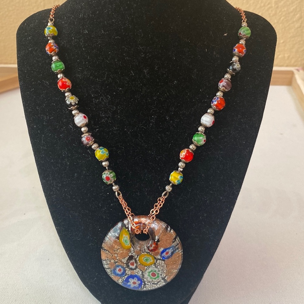Vintage MILLEFIORI GLASS BEAD NECKLACE